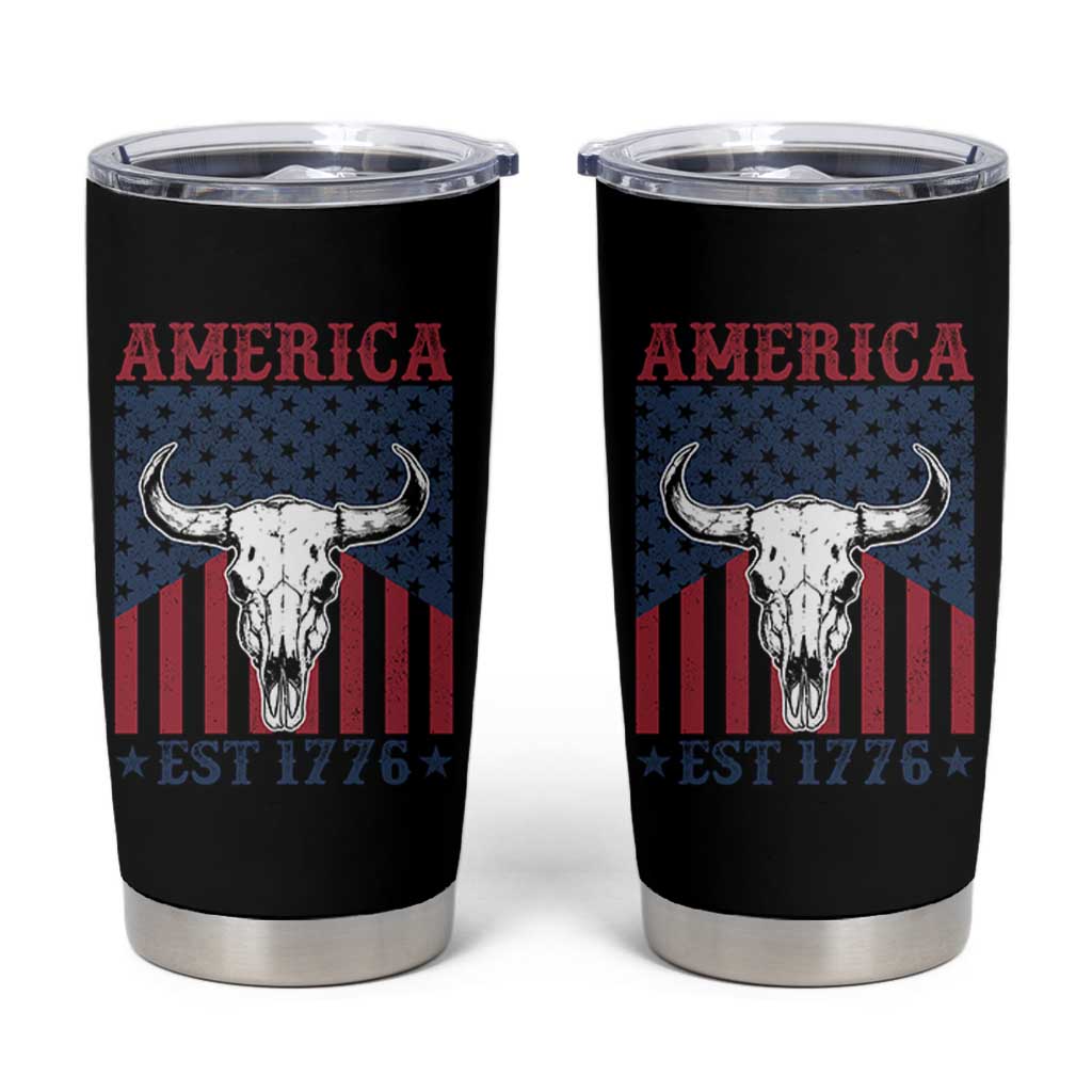 Funny 4th Of July Western Tumbler Cup America EST 1776 Long Horn Skull - Wonder Print Shop