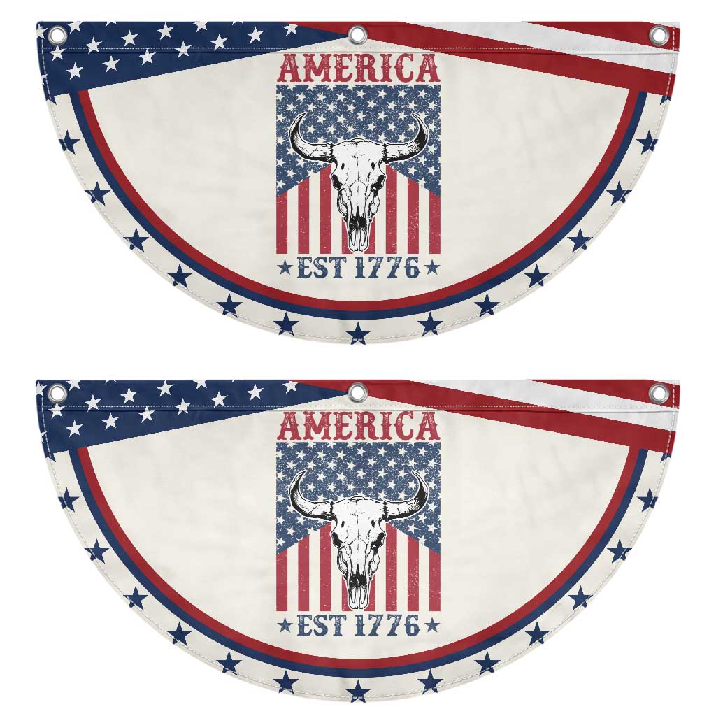 Funny 4th Of July Western Patriotic Fan Flag America EST 1776 Long Horn Skull