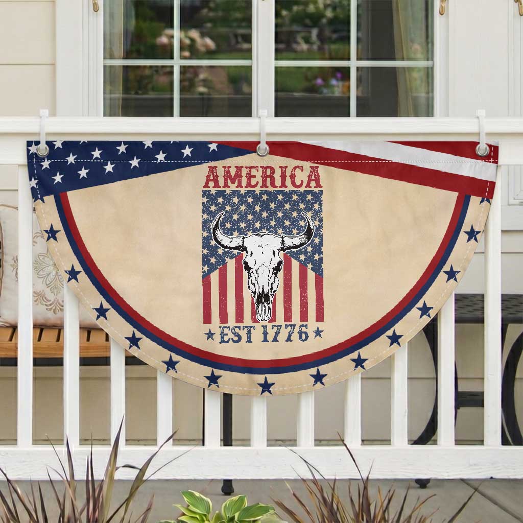 Funny 4th Of July Western Patriotic Fan Flag America EST 1776 Long Horn Skull