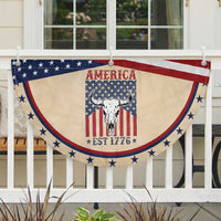 Funny 4th Of July Western Patriotic Fan Flag America EST 1776 Long Horn Skull