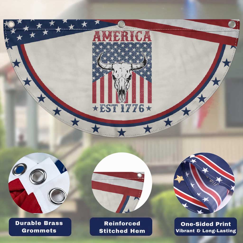 Funny 4th Of July Western Patriotic Fan Flag America EST 1776 Long Horn Skull
