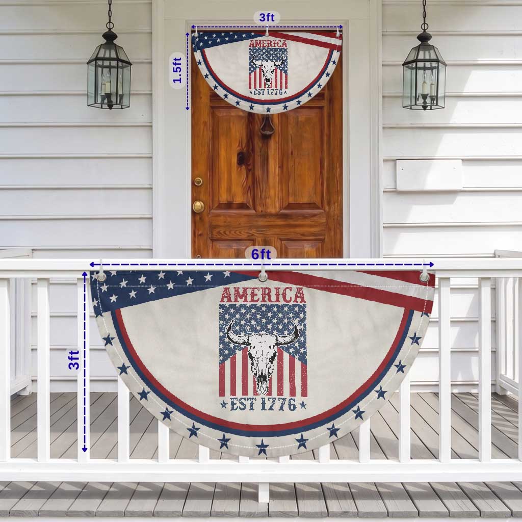 Funny 4th Of July Western Patriotic Fan Flag America EST 1776 Long Horn Skull