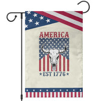 Funny 4th Of July Western Garden Flag America EST 1776 Long Horn Skull