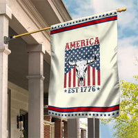 Funny 4th Of July Western Garden Flag America EST 1776 Long Horn Skull