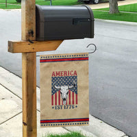 Funny 4th Of July Western Garden Flag America EST 1776 Long Horn Skull