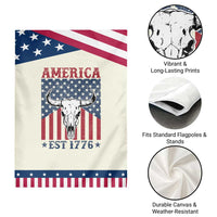 Funny 4th Of July Western Garden Flag America EST 1776 Long Horn Skull