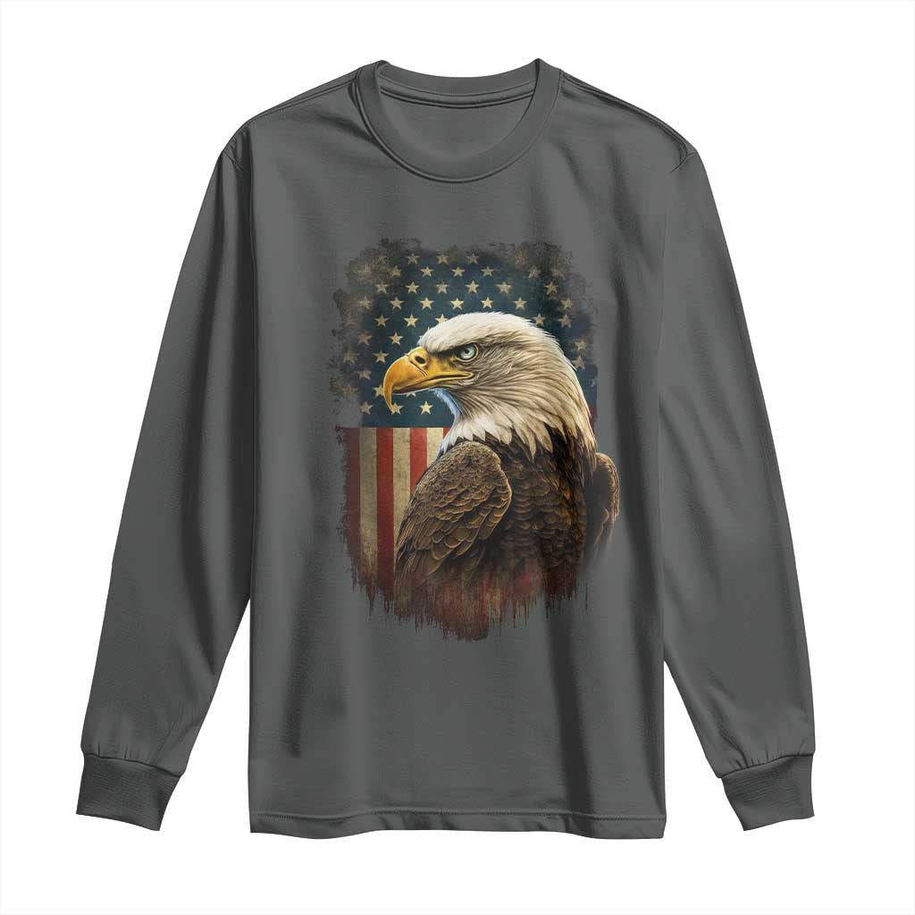 Funny American Flag Bald Eagle Patriotic 4th of July Long Sleeve Shirt - Wonder Print Shop