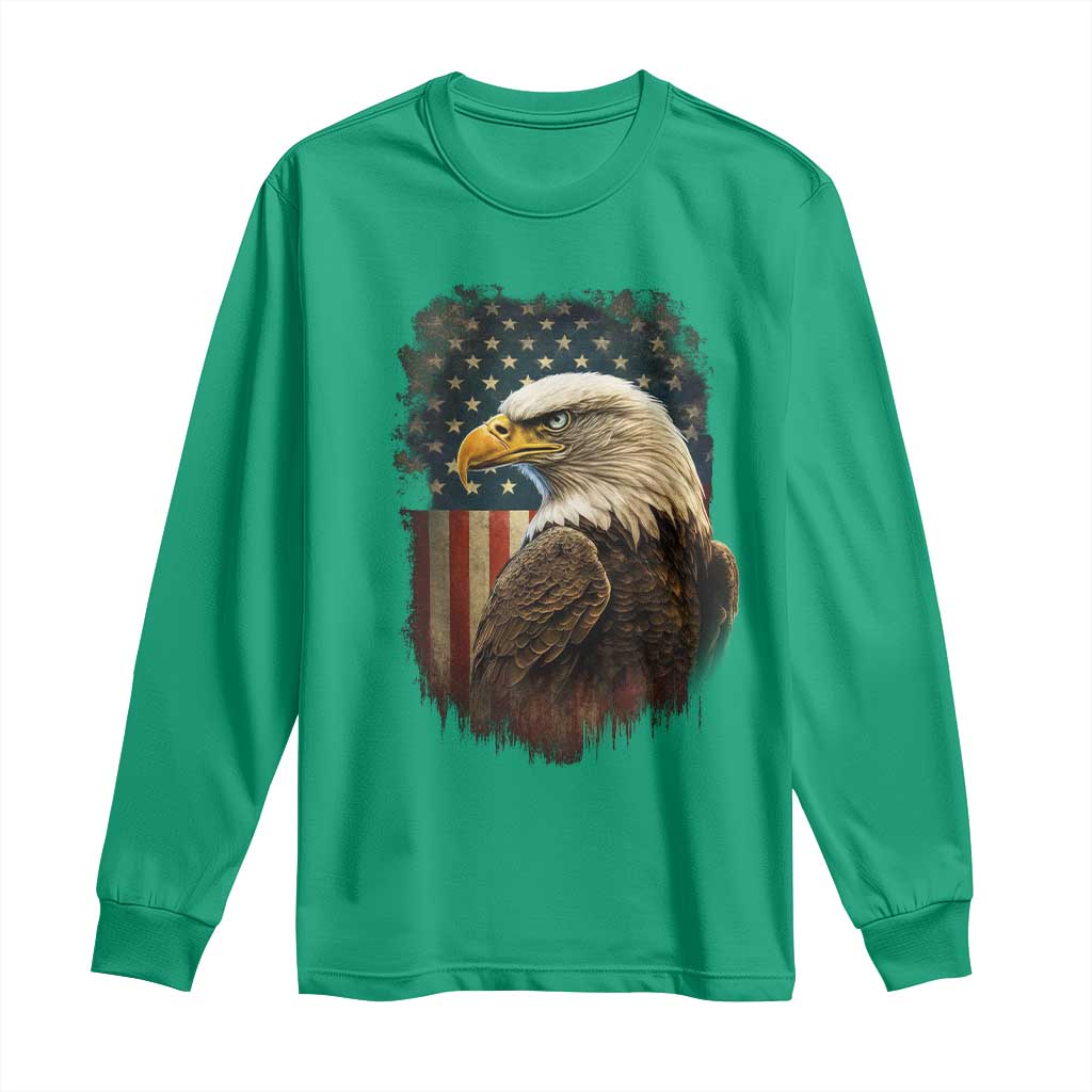 Funny American Flag Bald Eagle Patriotic 4th of July Long Sleeve Shirt - Wonder Print Shop