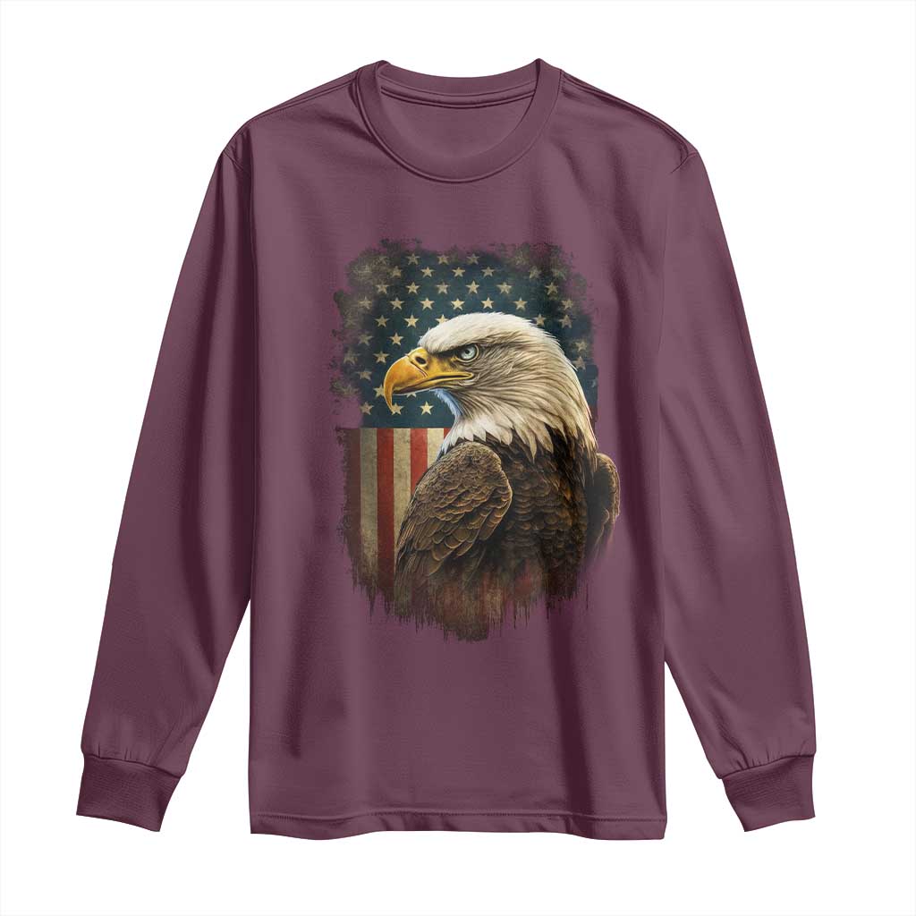 Funny American Flag Bald Eagle Patriotic 4th of July Long Sleeve Shirt - Wonder Print Shop