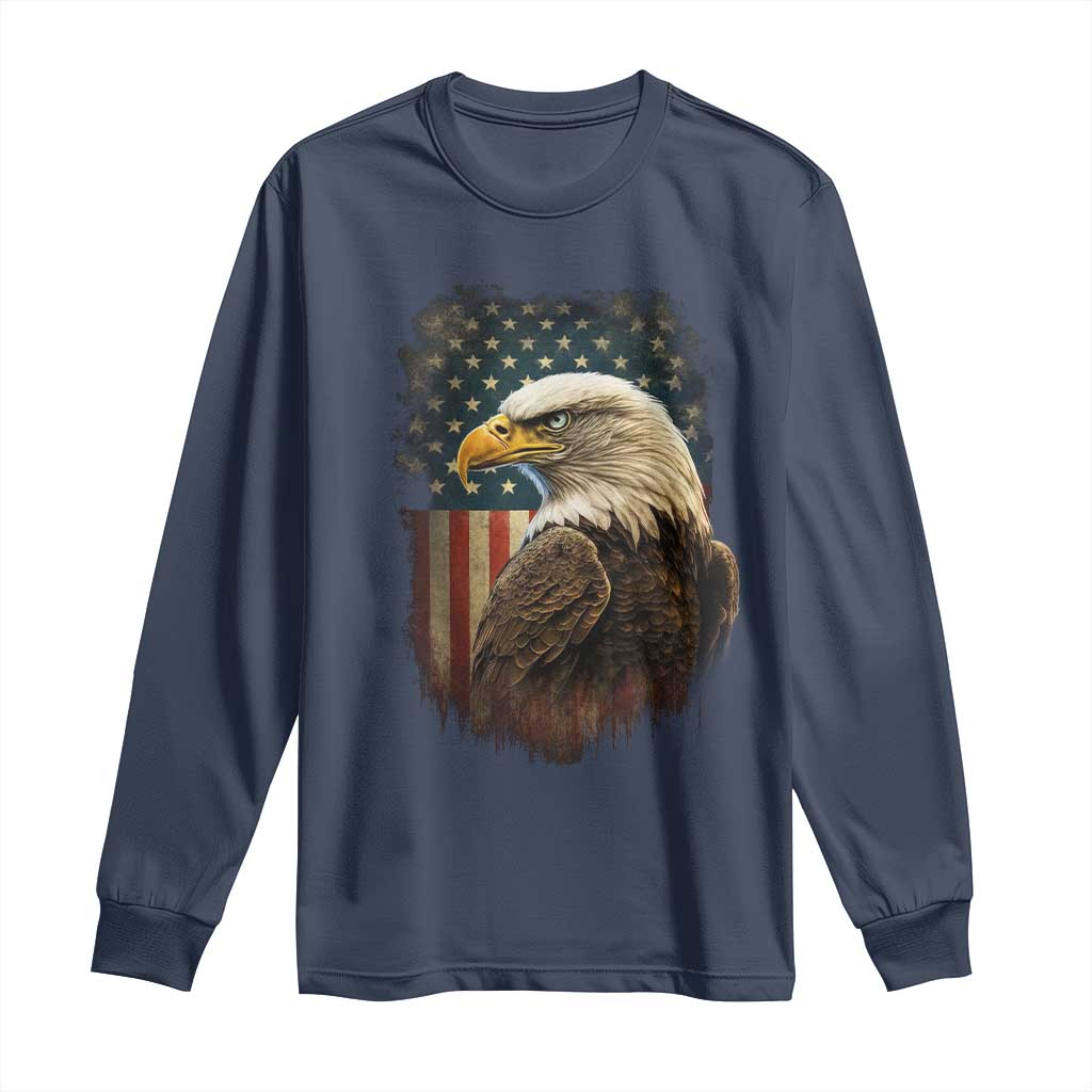 Funny American Flag Bald Eagle Patriotic 4th of July Long Sleeve Shirt - Wonder Print Shop