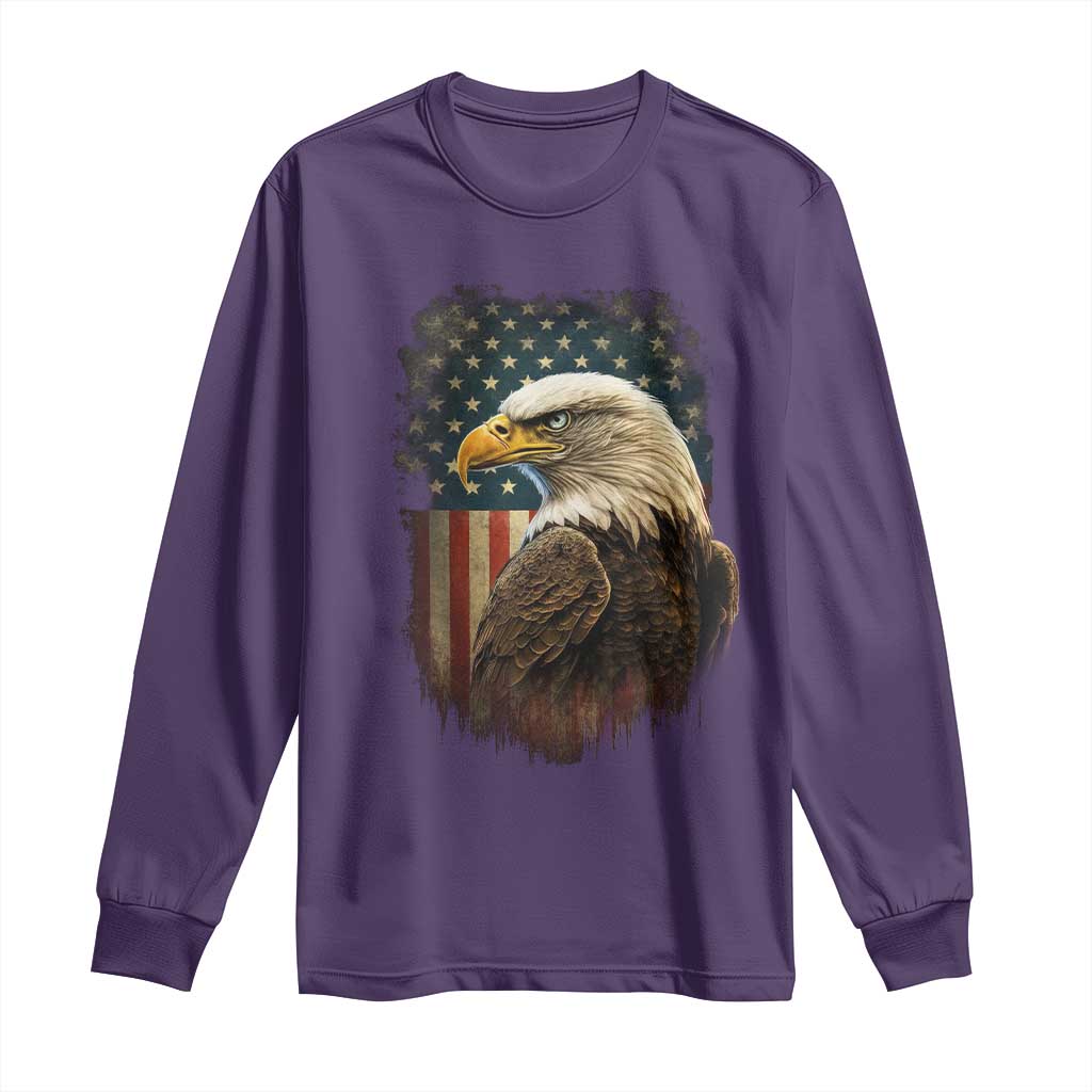 Funny American Flag Bald Eagle Patriotic 4th of July Long Sleeve Shirt - Wonder Print Shop