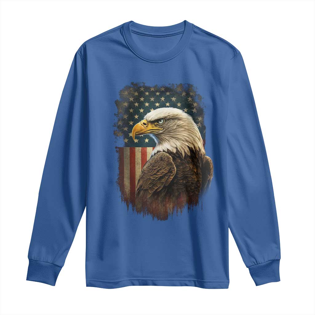 Funny American Flag Bald Eagle Patriotic 4th of July Long Sleeve Shirt - Wonder Print Shop