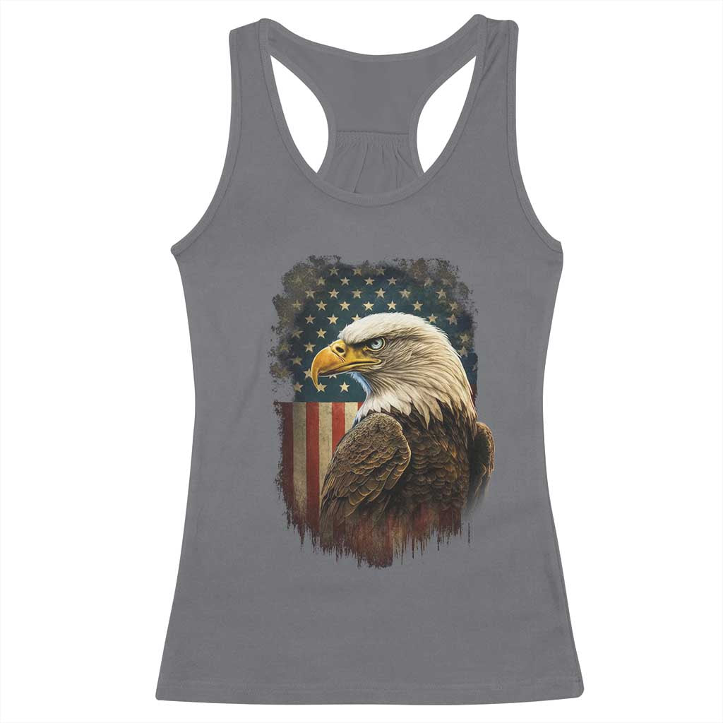 Funny American Flag Bald Eagle Patriotic 4th of July Racerback Tank Top - Wonder Print Shop