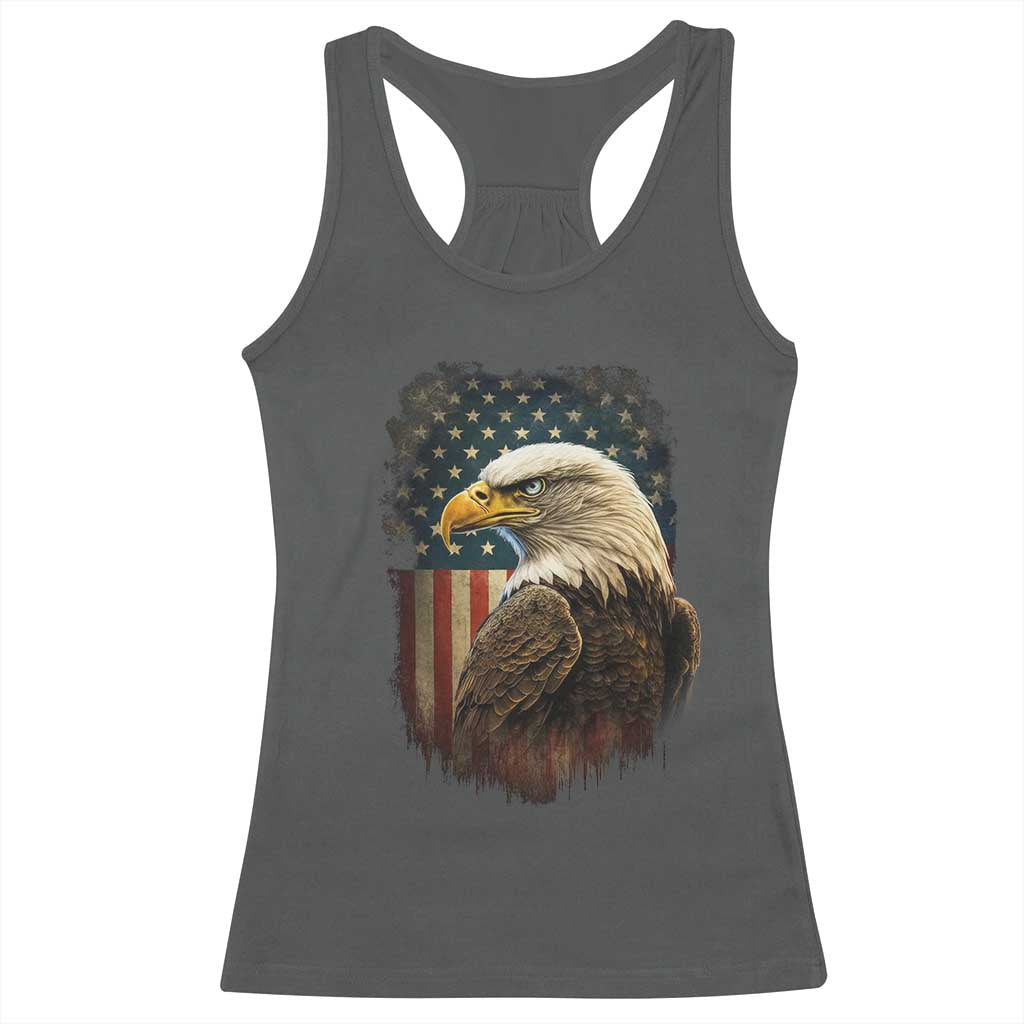 Funny American Flag Bald Eagle Patriotic 4th of July Racerback Tank Top - Wonder Print Shop
