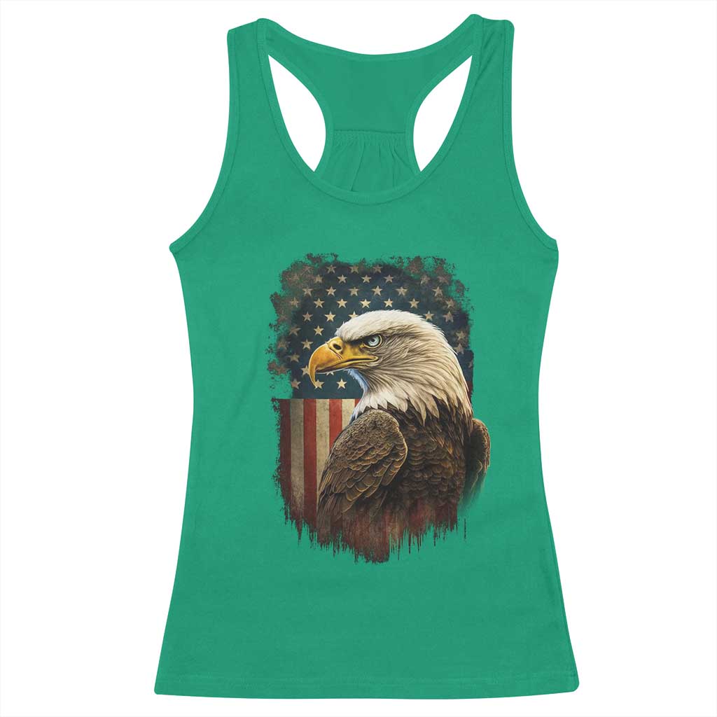 Funny American Flag Bald Eagle Patriotic 4th of July Racerback Tank Top - Wonder Print Shop