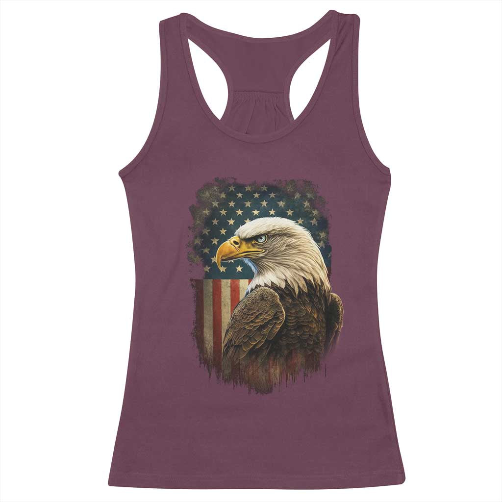 Funny American Flag Bald Eagle Patriotic 4th of July Racerback Tank Top - Wonder Print Shop