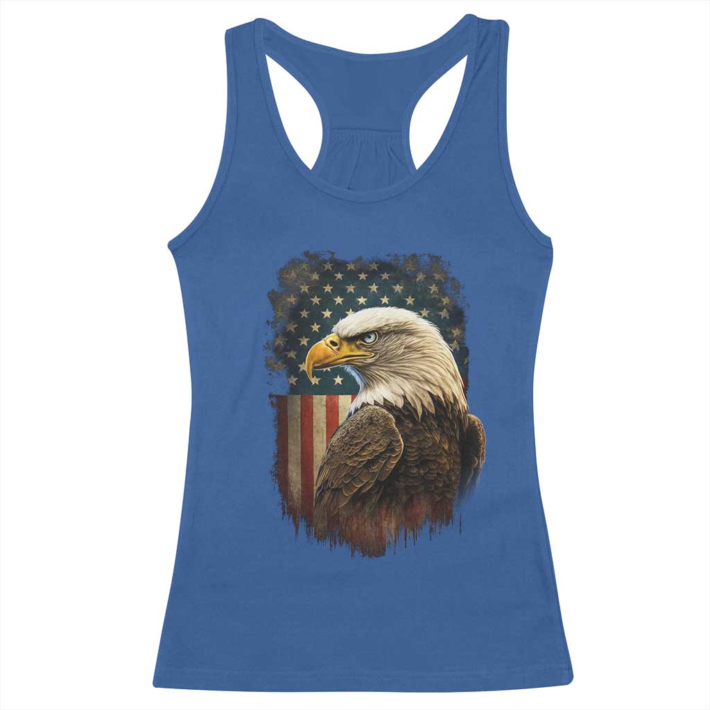 Funny American Flag Bald Eagle Patriotic 4th of July Racerback Tank Top - Wonder Print Shop