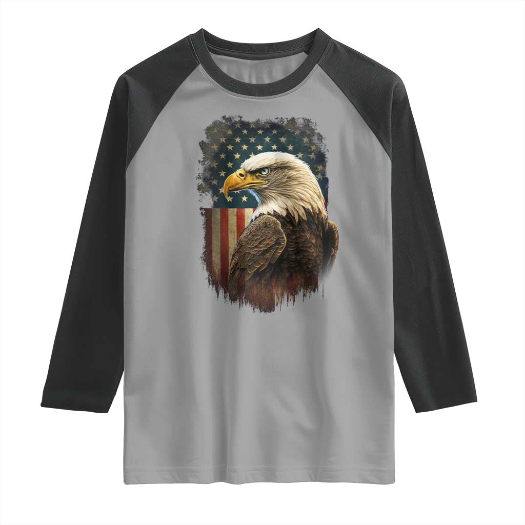 Funny American Flag Bald Eagle Patriotic 4th of July Raglan Shirt - Wonder Print Shop