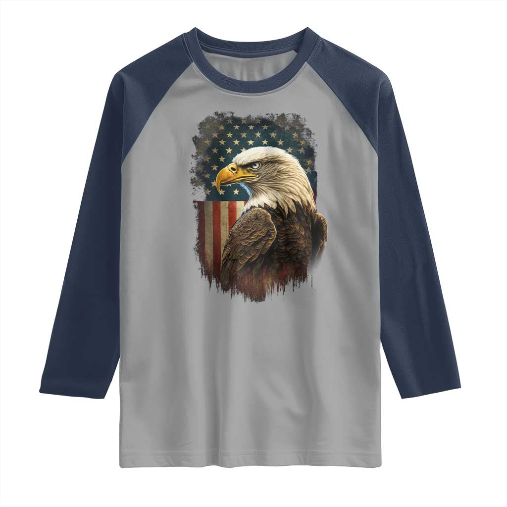 Funny American Flag Bald Eagle Patriotic 4th of July Raglan Shirt - Wonder Print Shop