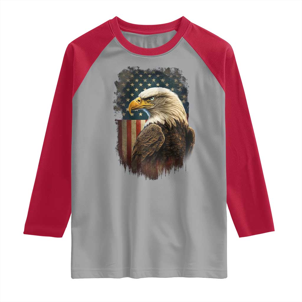 Funny American Flag Bald Eagle Patriotic 4th of July Raglan Shirt - Wonder Print Shop