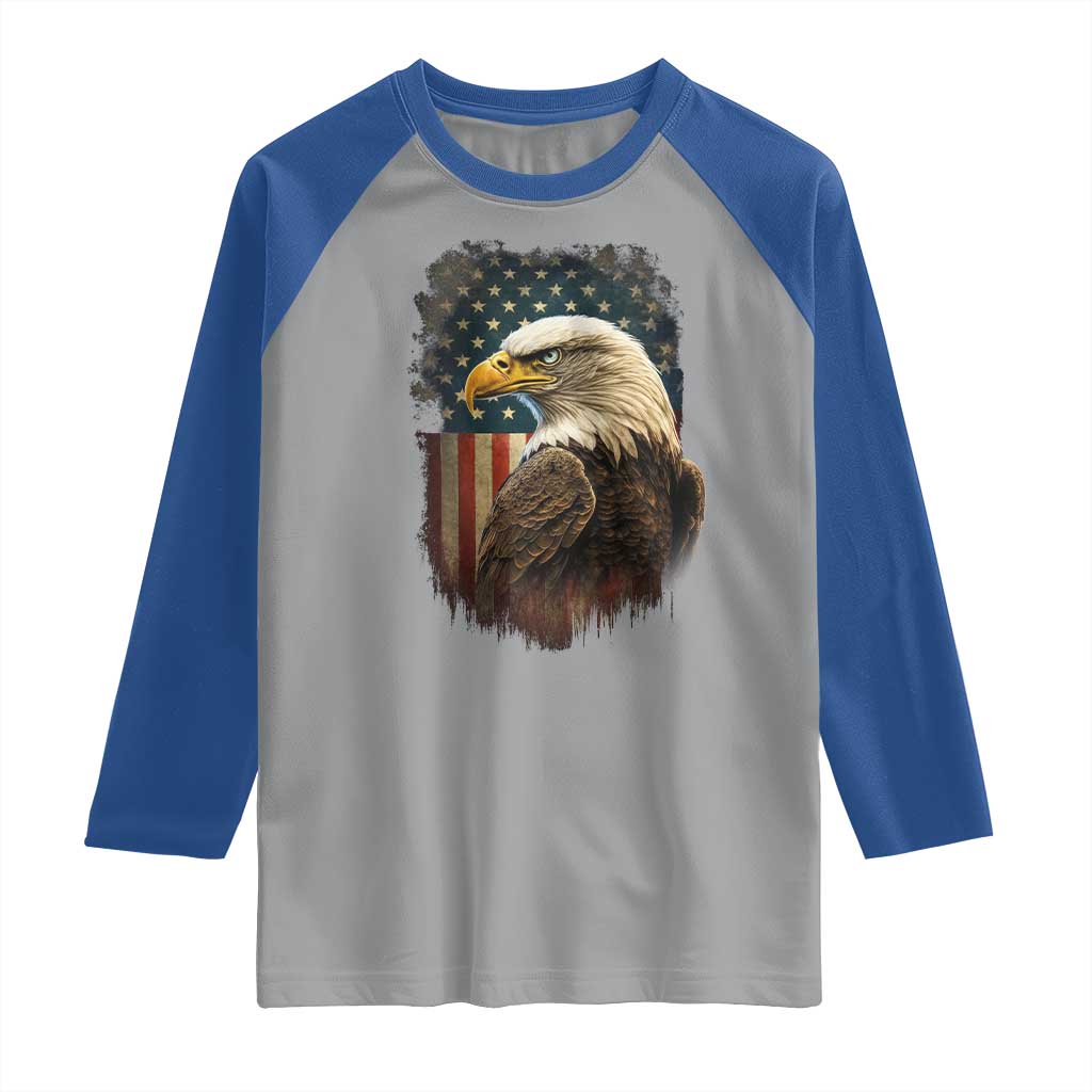 Funny American Flag Bald Eagle Patriotic 4th of July Raglan Shirt - Wonder Print Shop