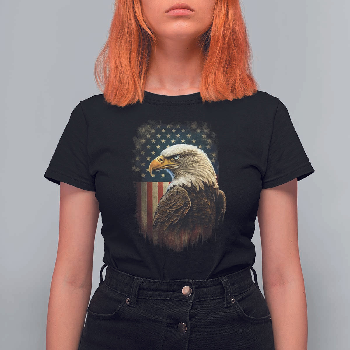 Funny American Flag Bald Eagle Patriotic 4th of July T Shirt For Women - Wonder Print Shop