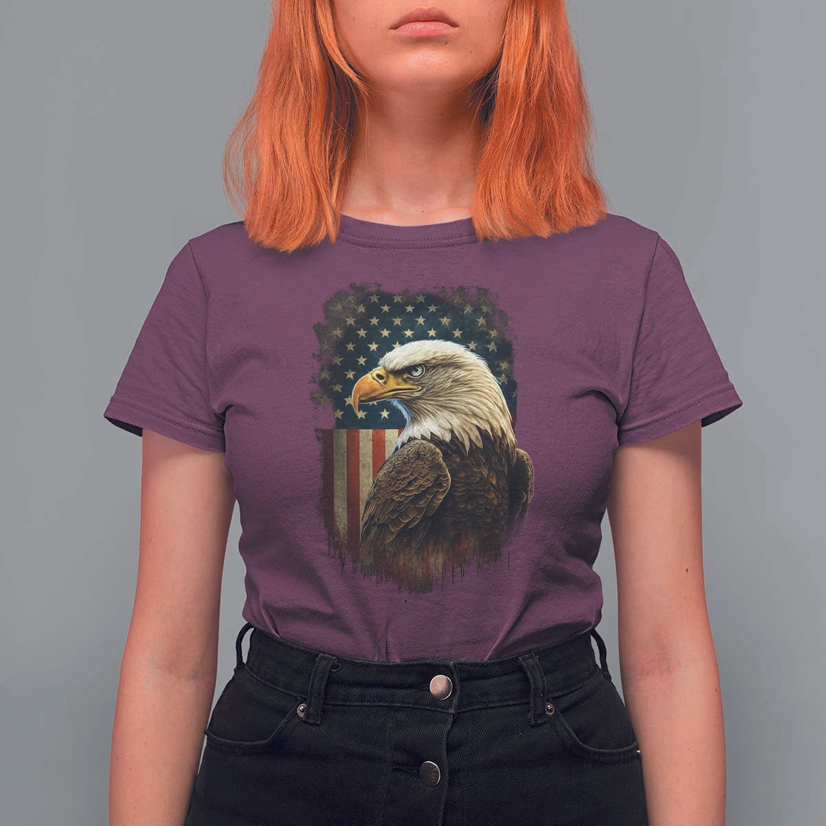 Funny American Flag Bald Eagle Patriotic 4th of July T Shirt For Women - Wonder Print Shop