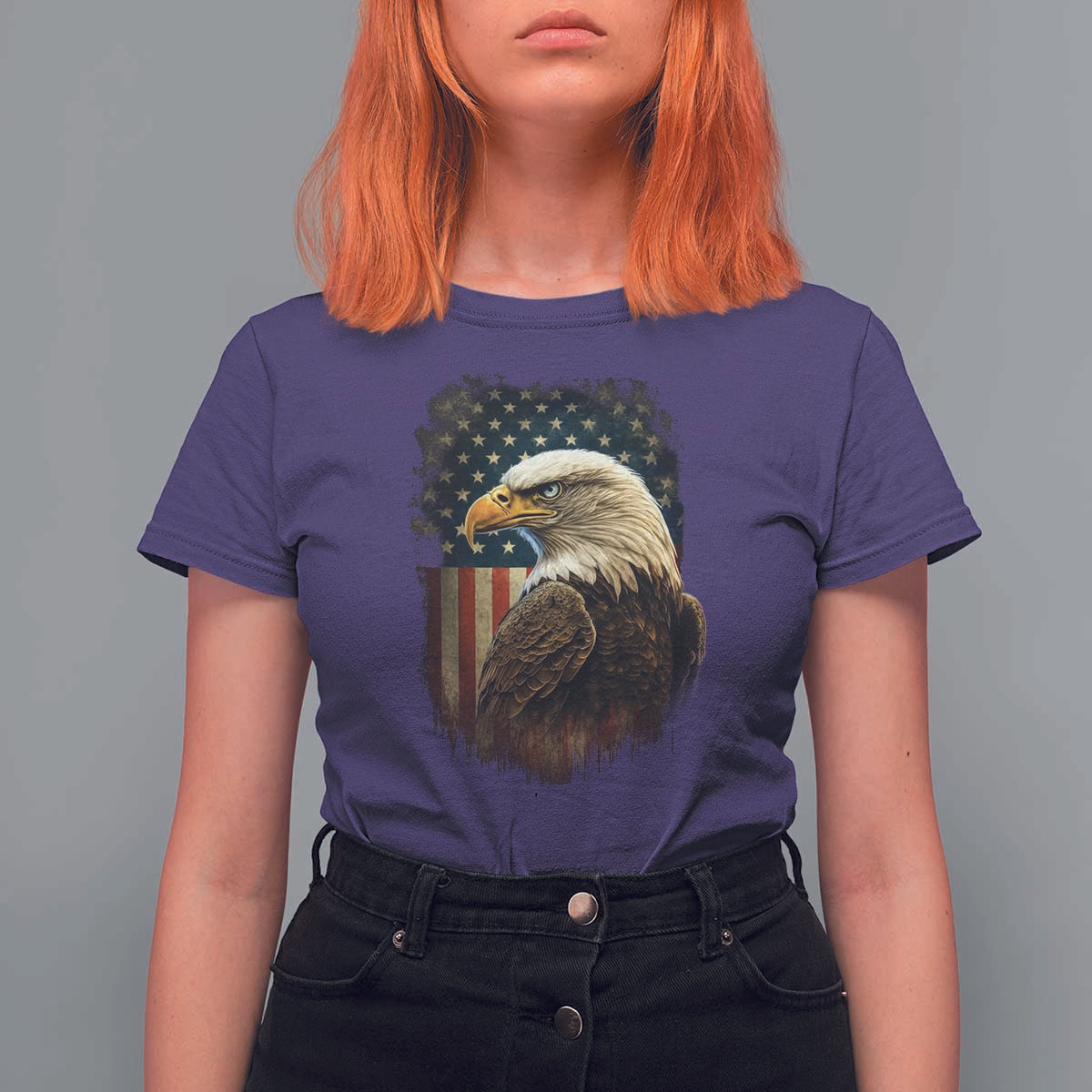 Funny American Flag Bald Eagle Patriotic 4th of July T Shirt For Women - Wonder Print Shop
