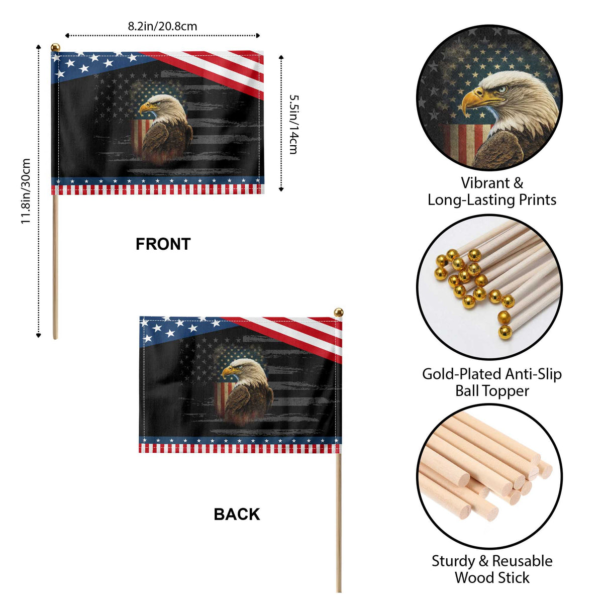 Funny American Flag Bald Eagle Patriotic 4th of July Patriotic Handheld Flag