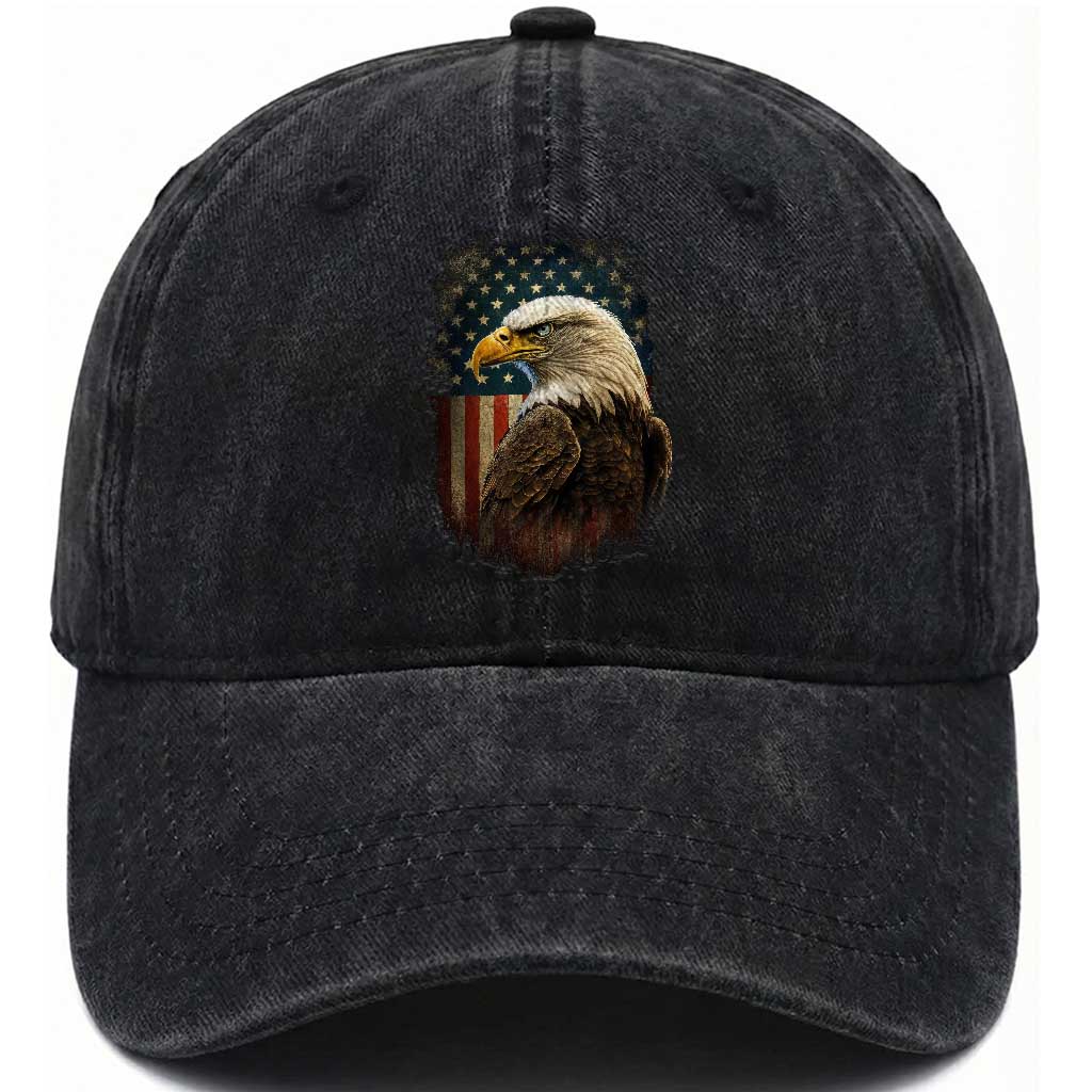 Funny American Flag Bald Eagle Patriotic 4th of July Washed Cotton Baseball Cap