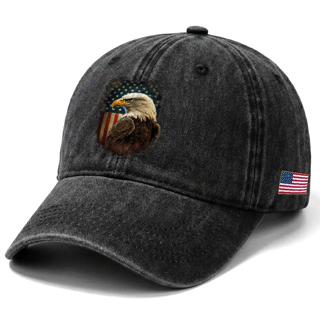 Funny American Flag Bald Eagle Patriotic 4th of July Washed Cotton Baseball Cap