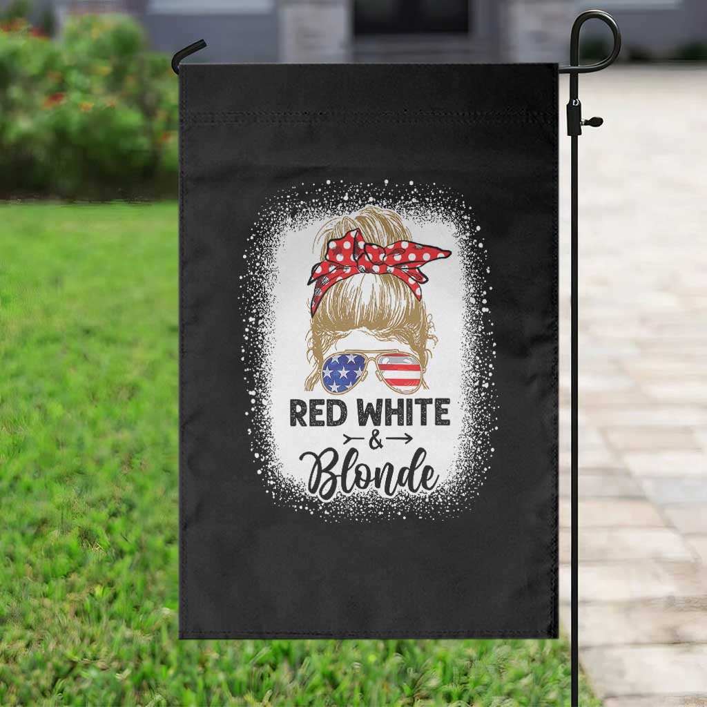 Funny  4th Of July Red White And Blonde Garden Flag Messy Bun Girl American Flag Sunglasses - Wonder Print Shop