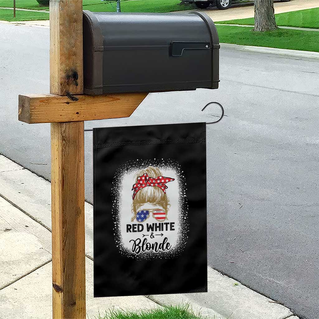 Funny  4th Of July Red White And Blonde Garden Flag Messy Bun Girl American Flag Sunglasses - Wonder Print Shop