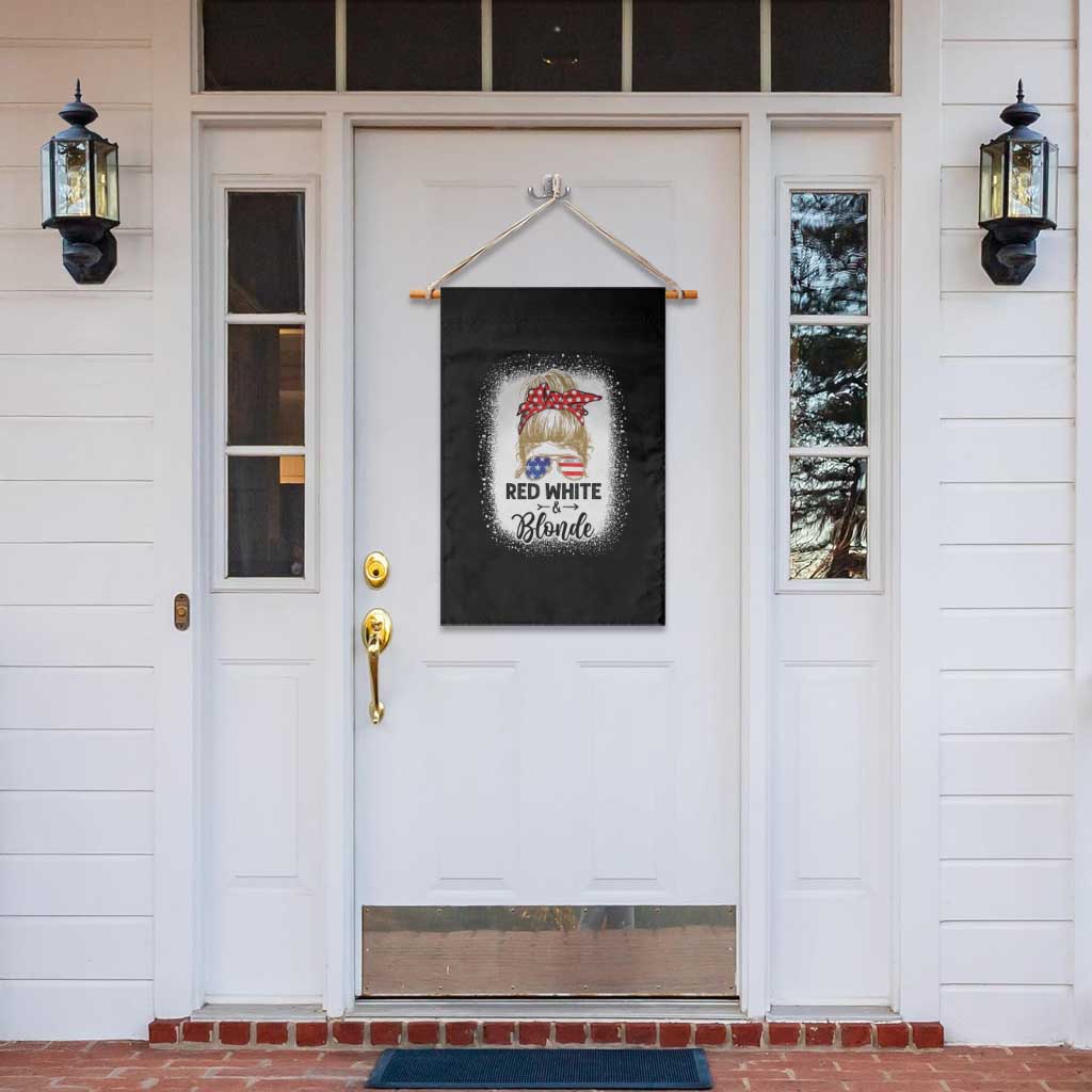 Funny  4th Of July Red White And Blonde Garden Flag Messy Bun Girl American Flag Sunglasses - Wonder Print Shop