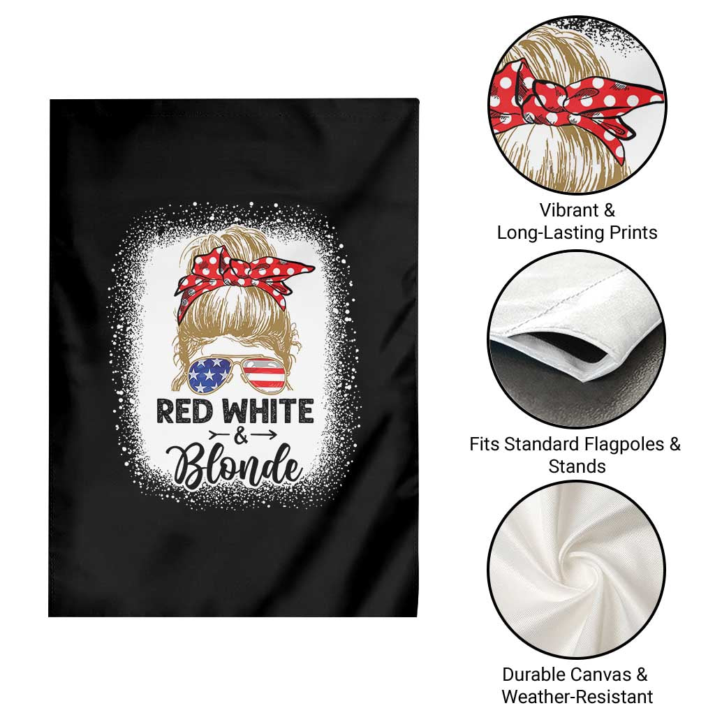 Funny  4th Of July Red White And Blonde Garden Flag Messy Bun Girl American Flag Sunglasses - Wonder Print Shop