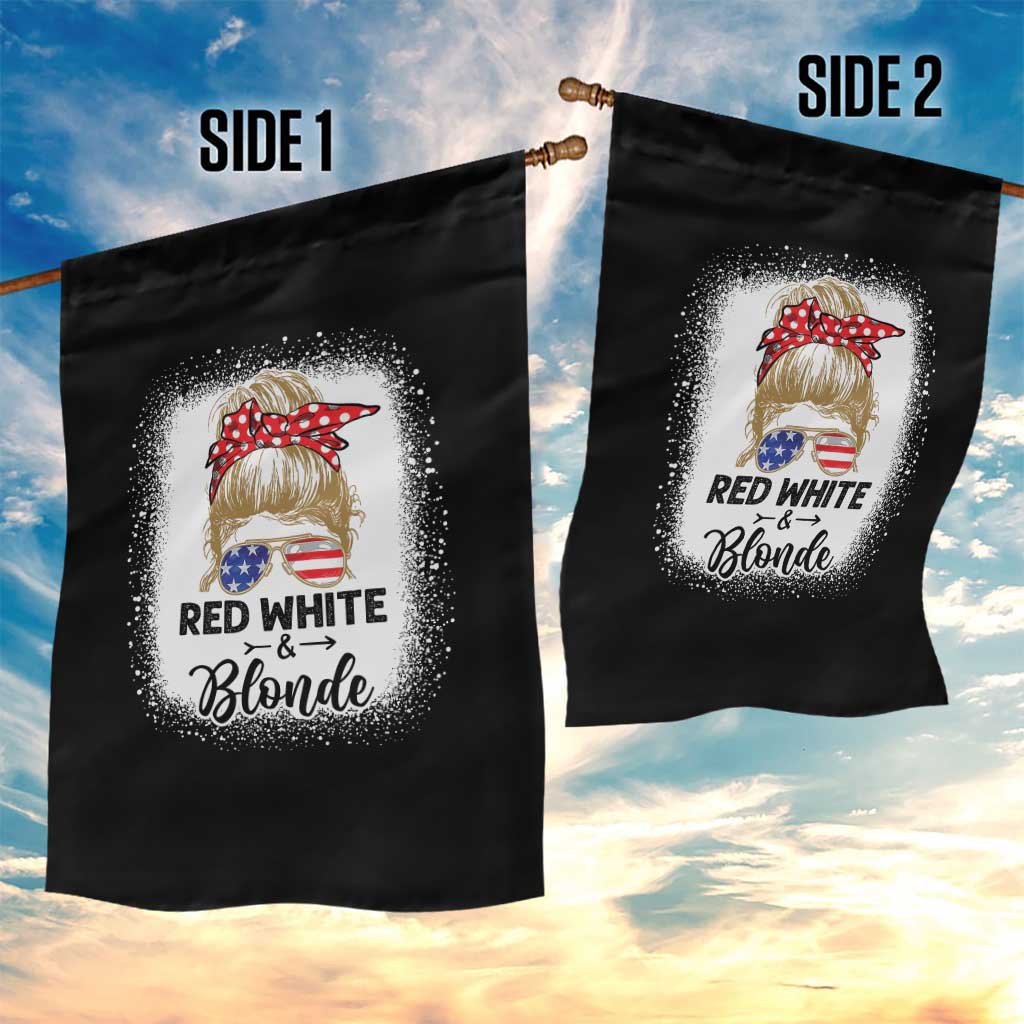 Funny  4th Of July Red White And Blonde Garden Flag Messy Bun Girl American Flag Sunglasses - Wonder Print Shop