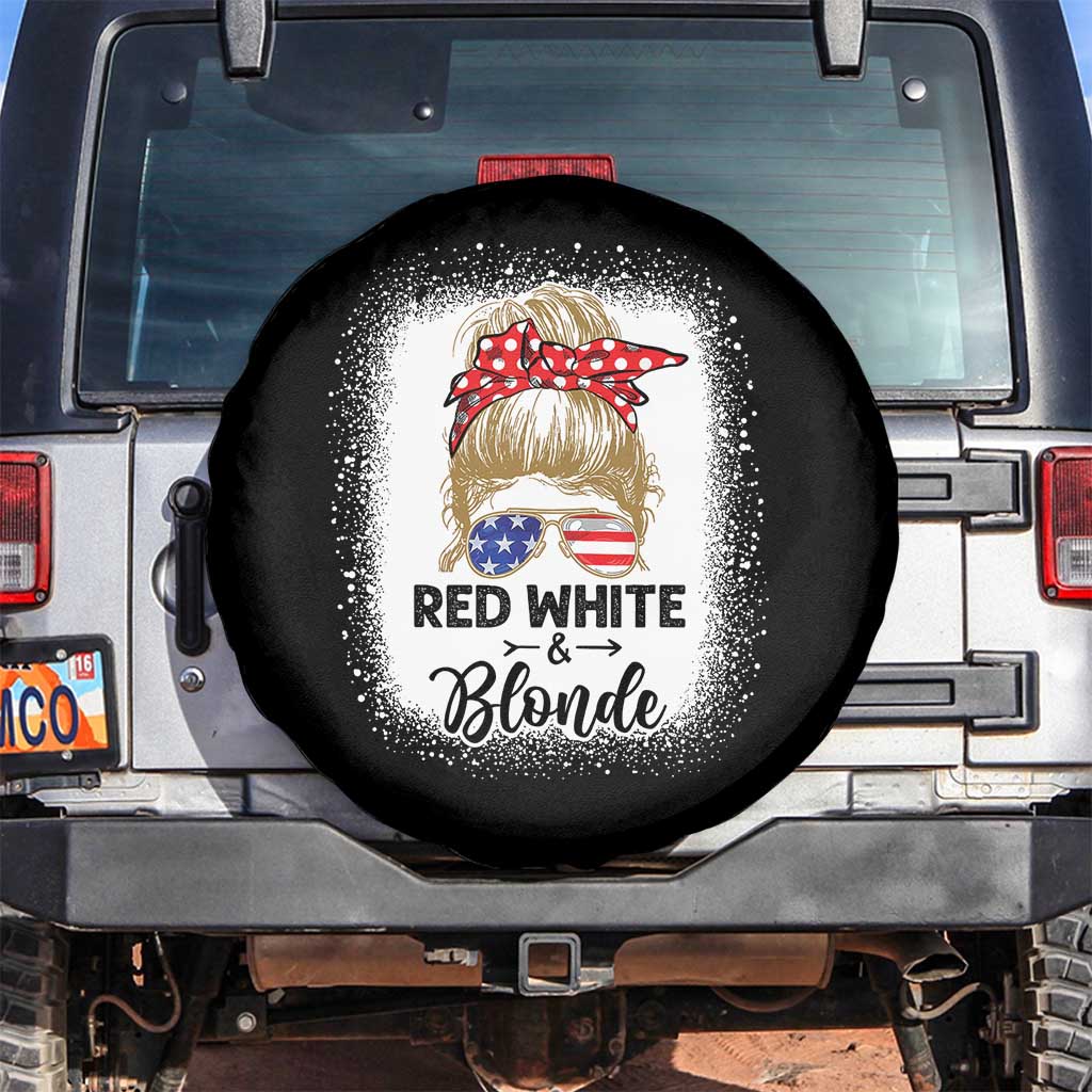 Funny  4th Of July Red White And Blonde Spare Tire Cover Messy Bun Girl American Flag Sunglasses - Wonder Print Shop