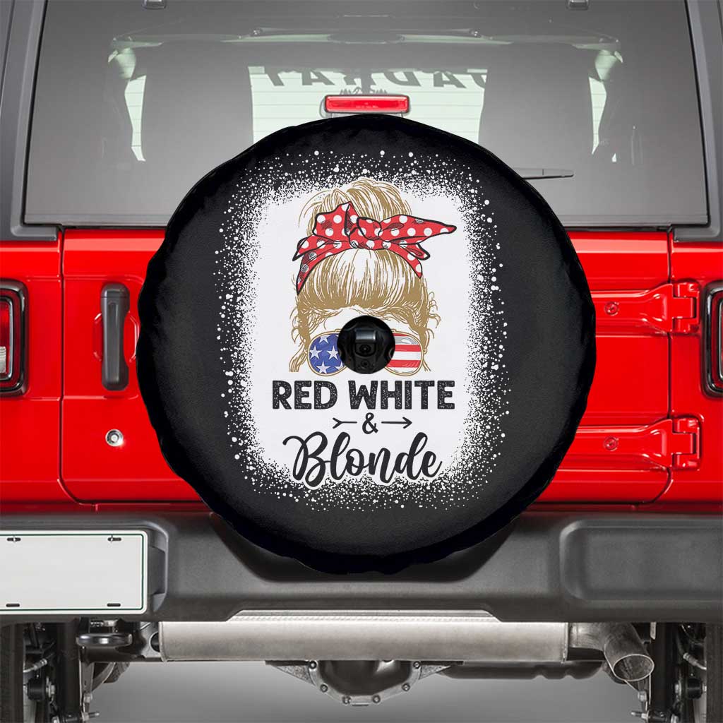 Funny  4th Of July Red White And Blonde Spare Tire Cover Messy Bun Girl American Flag Sunglasses - Wonder Print Shop