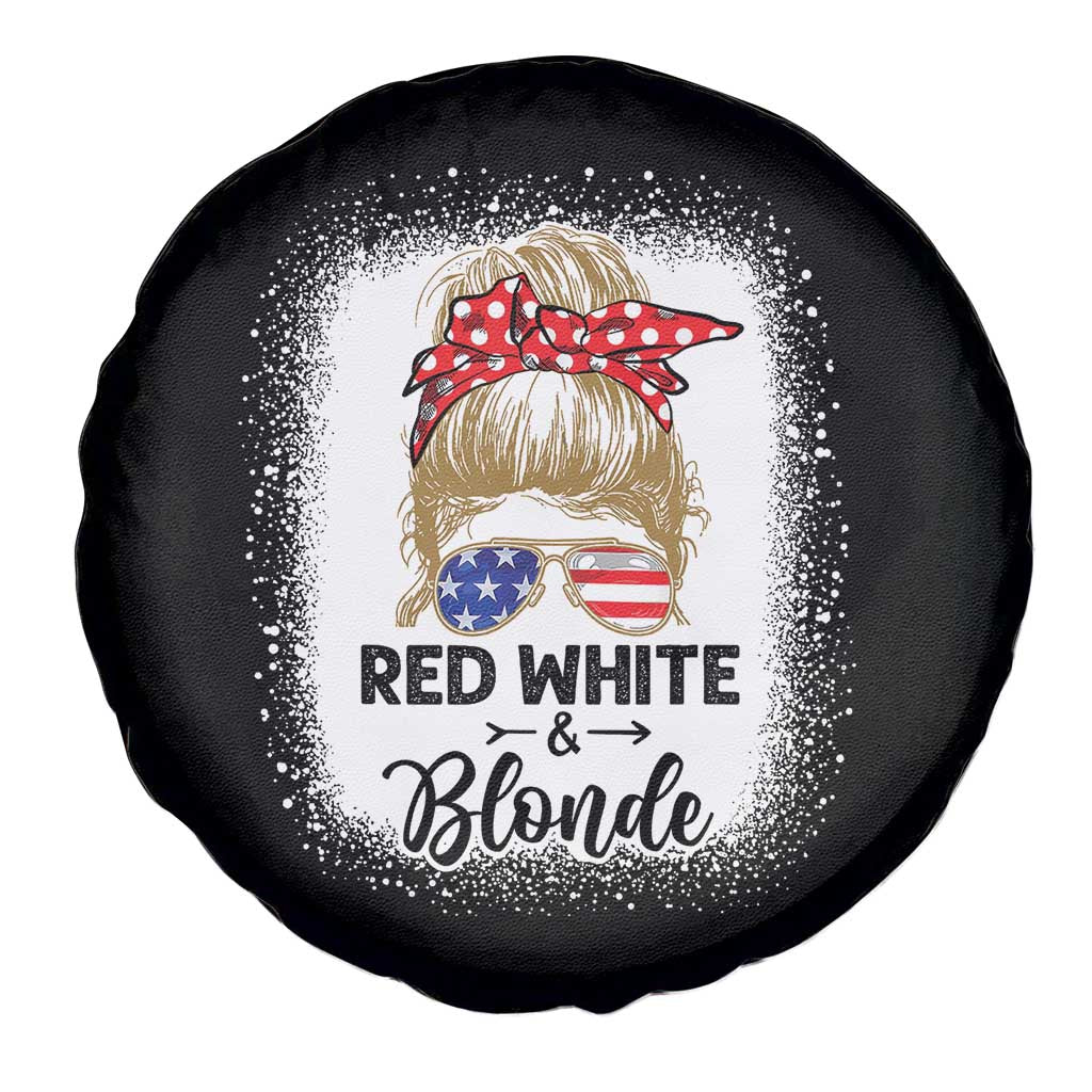 Funny  4th Of July Red White And Blonde Spare Tire Cover Messy Bun Girl American Flag Sunglasses - Wonder Print Shop