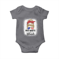 Funny  4th Of July Red White And Blonde Baby Onesie Messy Bun Girl American Flag Sunglasses - Wonder Print Shop