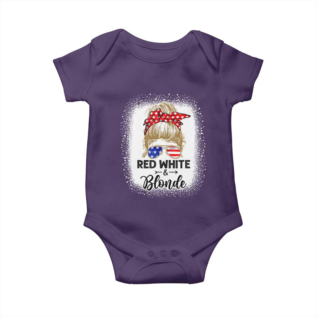 Funny  4th Of July Red White And Blonde Baby Onesie Messy Bun Girl American Flag Sunglasses - Wonder Print Shop