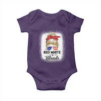 Funny  4th Of July Red White And Blonde Baby Onesie Messy Bun Girl American Flag Sunglasses - Wonder Print Shop