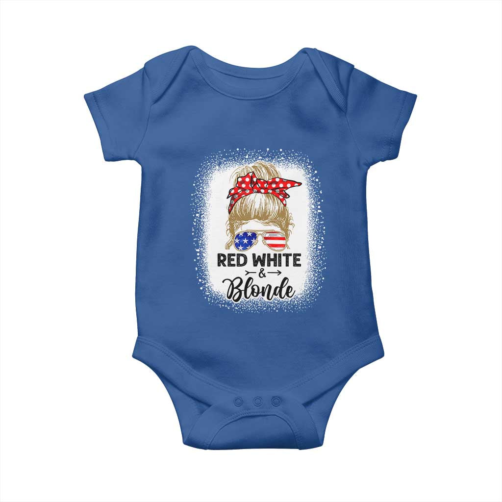 Funny  4th Of July Red White And Blonde Baby Onesie Messy Bun Girl American Flag Sunglasses - Wonder Print Shop
