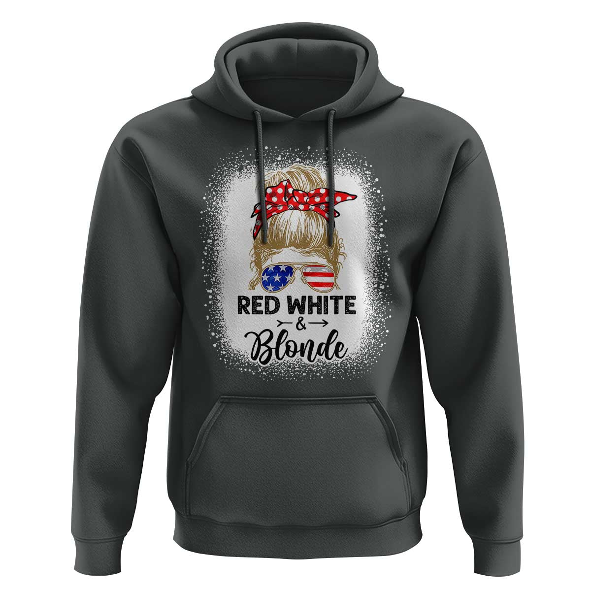 Funny  4th Of July Red White And Blonde Hoodie Messy Bun Girl American Flag Sunglasses - Wonder Print Shop