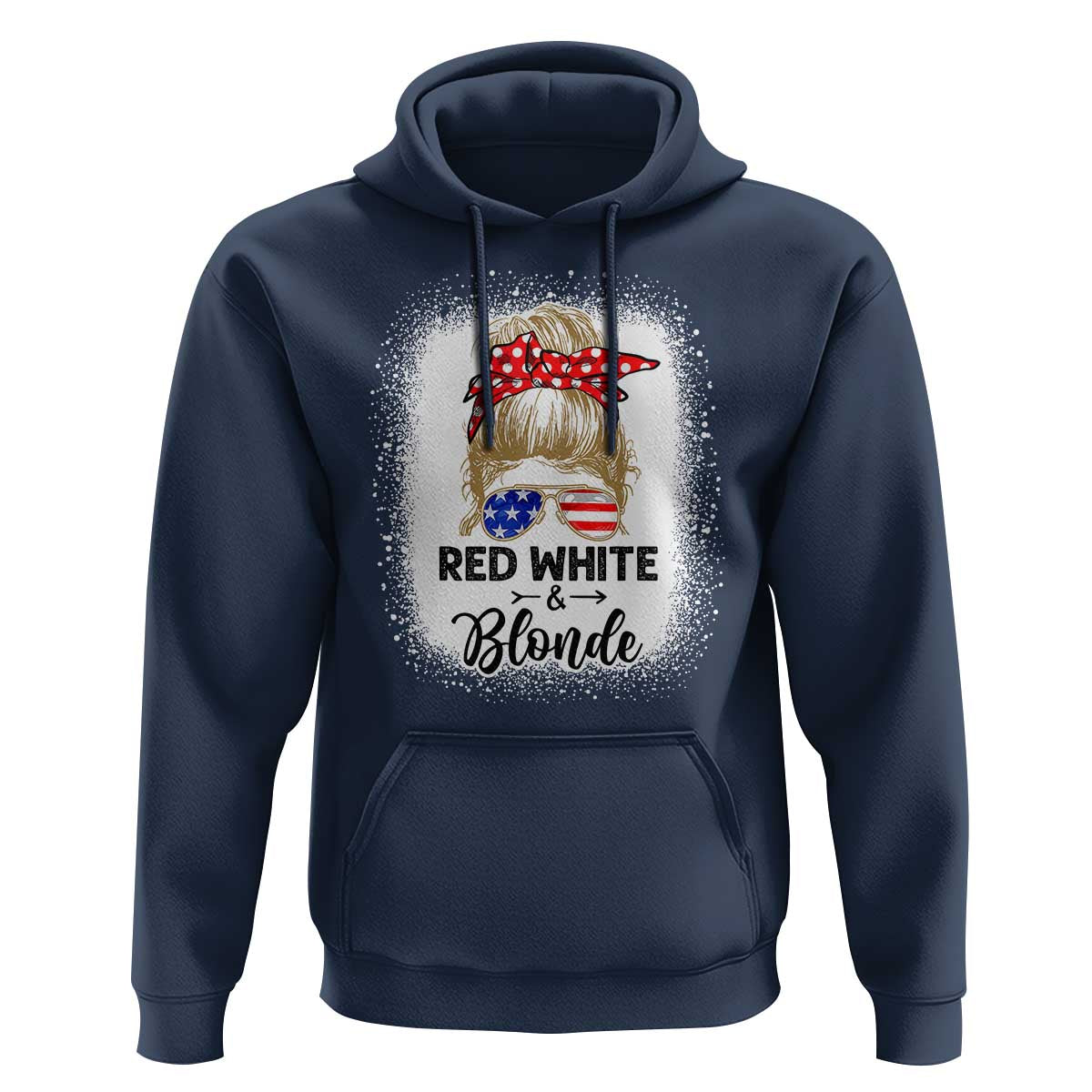 Funny  4th Of July Red White And Blonde Hoodie Messy Bun Girl American Flag Sunglasses - Wonder Print Shop