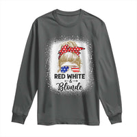 Funny  4th Of July Red White And Blonde Long Sleeve Shirt Messy Bun Girl American Flag Sunglasses - Wonder Print Shop