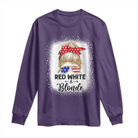 Funny  4th Of July Red White And Blonde Long Sleeve Shirt Messy Bun Girl American Flag Sunglasses - Wonder Print Shop