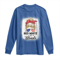 Funny  4th Of July Red White And Blonde Long Sleeve Shirt Messy Bun Girl American Flag Sunglasses - Wonder Print Shop