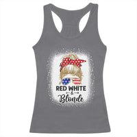 Funny  4th Of July Red White And Blonde Racerback Tank Top Messy Bun Girl American Flag Sunglasses - Wonder Print Shop
