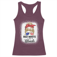 Funny  4th Of July Red White And Blonde Racerback Tank Top Messy Bun Girl American Flag Sunglasses - Wonder Print Shop